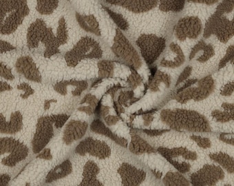 Teddystoff Leopardenmuster, Teddyplüsch Meterware, Leo Stoff, Kuschelstoff, Animal Print Stoff, weicher Stoff zum Nähen ab 0,5 Meter
