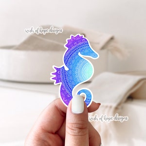 Vinyl Seahorse Mandala Sticker | Waterproof | Laptop | Hydroflask | Intricate | Cool colours | Sea life | Marine