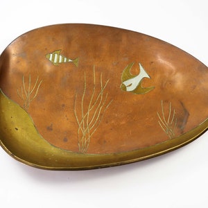 Mid-Century Mexican Mixed Metals "Metales Casados" Asymmetric Tray w/ Fishes