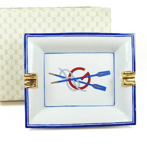 Gucci Italy Porcelain Ashtray with Rowing Oars Logo and Gilded Decoration-ca 1960s