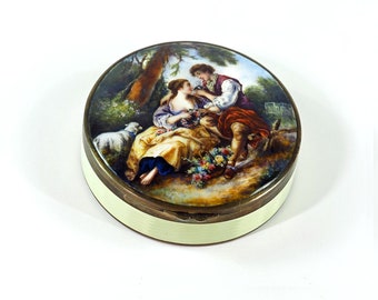 Antique Swiss Silver Guilloche Enamel Hand Painted Miniature Box-ca. 1900s