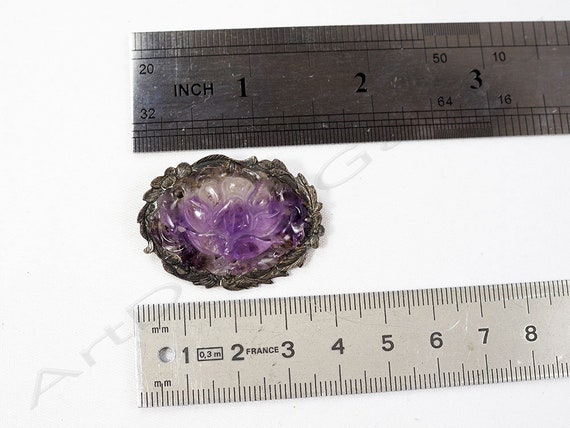 Antique Chinese Silver & Carved Amethyst Brooch - image 9