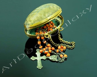 Antique Miniature Coral & Silver Rosary