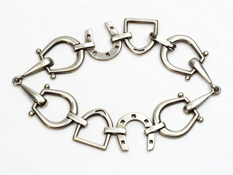 Antique Novelty Silver Horseshoe /& Stirrup Bracelet-1900s