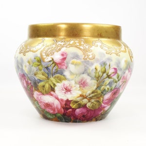 Antique Limoges Hand Painted Enamel Porcelain Planter By J. Golse-19th Century