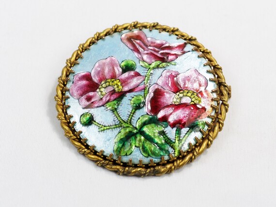 Antique Limoges Enamel Brooch Signed Bardonnaud- C