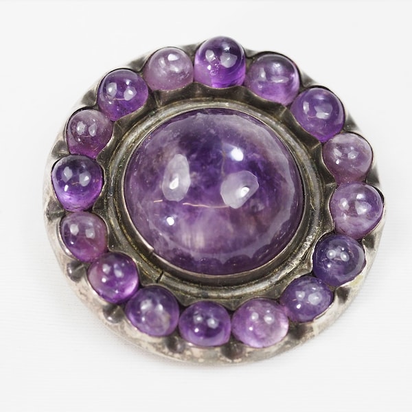 Fred Davis Silver Amethyst Brooch-1950s