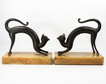 Hagenauer Bronze Cat Bookends-Circa 1920