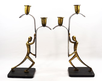 Karl Hagenauer (1898-1956) Art Deco Bronze Figural Pair Candle-holders