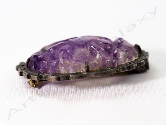 Antique Chinese Silver & Carved Amethyst Brooch - image 4