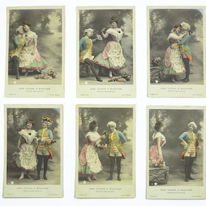 Cartes postales antiques Français romantiques vers les années 1900 - Ensemble de 6