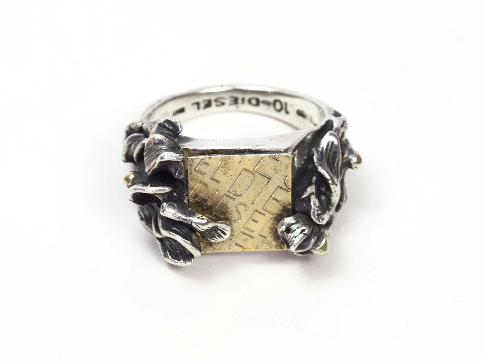 ☆DIESEL☆ logo two tone ring DX1427931 Diesel Sterling Silver Two Tone Ring With Engraved Logo - Etsy