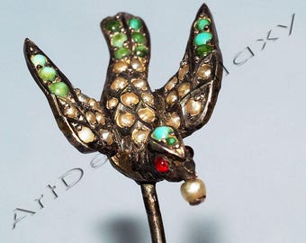 Antique Hatpin Silver-Pearls-Turquoise&Garnet