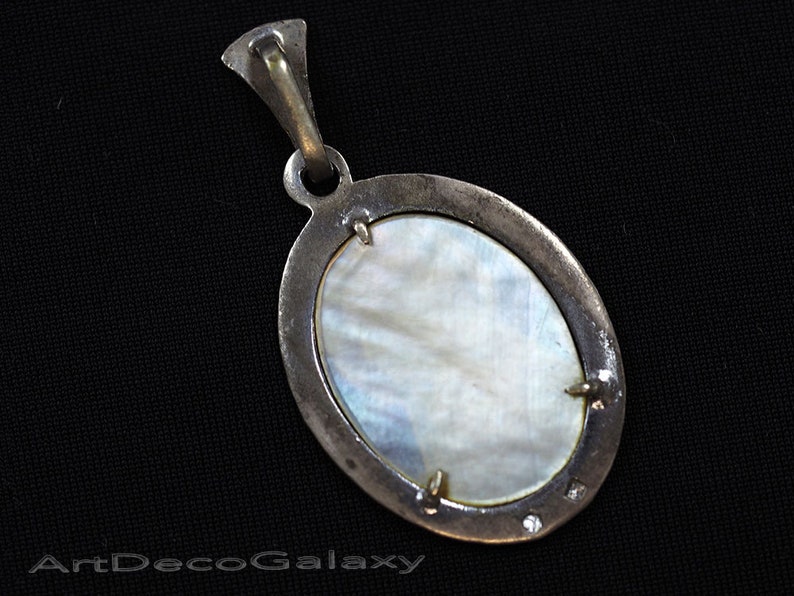 Antique Silver /& Carved MOP Madonna Pendant