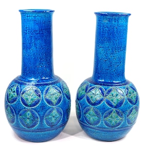 Aldo Londi For Bitossi Rimini Blu Large Pair of Vases-Mid-century