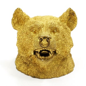 Encrier figuratif tête d&#39;ours en bronze Dore russe antique-19ème siècle