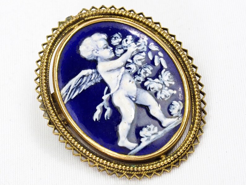 Antique Enamel Hand Painted Brooch-19th Century