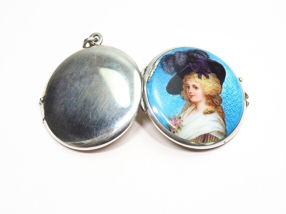 Antique Swiss Silver Guilloche Enamel Locket w/ H… - image 7