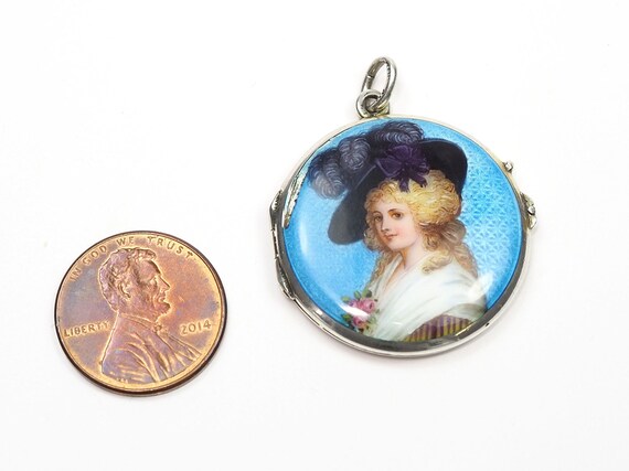 Antique Swiss Silver Guilloche Enamel Locket w/ H… - image 6