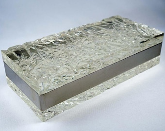 Mid-Century Gabriella Crespi Style Vintage &quot;Ice&quot; Lucite & Metal Box-Italy