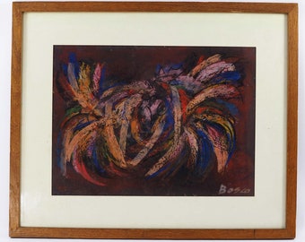 Pierre Bosco (FR-1909-1993) Pastel - Cockfight- Signed and Dated 1971