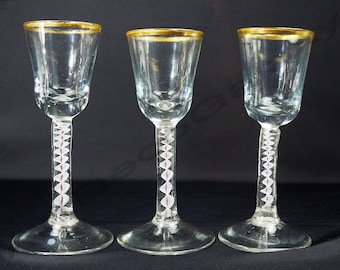 18th Century England Single Two Color Twist Wine Glasses, 1750s, Set of 3