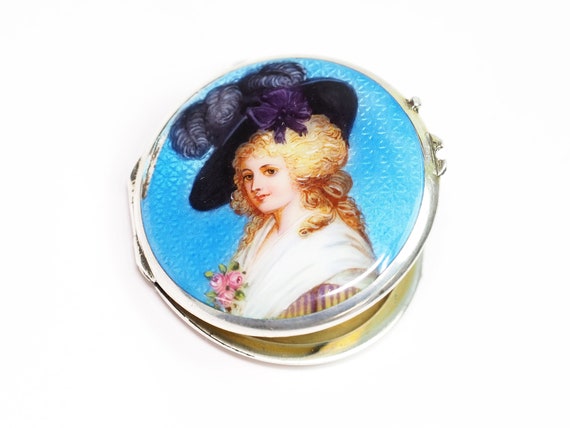 Antique Swiss Silver Guilloche Enamel Locket w/ H… - image 1