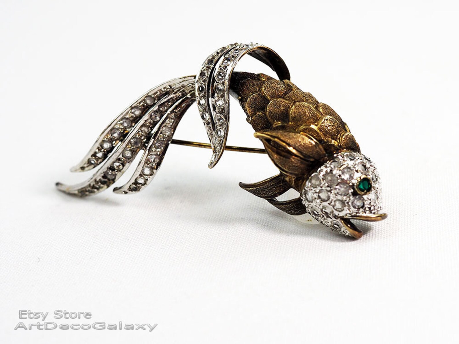 Vintage Silver & Rhinestones Fish Brooch | Etsy