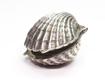 Antique French Silver Figural Seashell-Scallop Pill Box