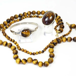 Set di gioielli scandinavi della metà del secolo in argento e occhio di tigre