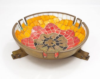 Salvador Teran Glass Mosaic & Brass Ashtray-Circa 1960s