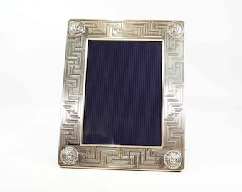 Gianni Versace Sterling Silver Picture Frame w/ Repousse Medusa Logo & Greek Key Frieze-Signed