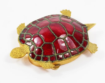 Antique French Guilloche Enamel Gilded Brass Turtle Box-1900s