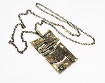 Jorma Laine Finland for Turun Hopea Bronze Abstract Pendant Necklace, Finland, circa 1975