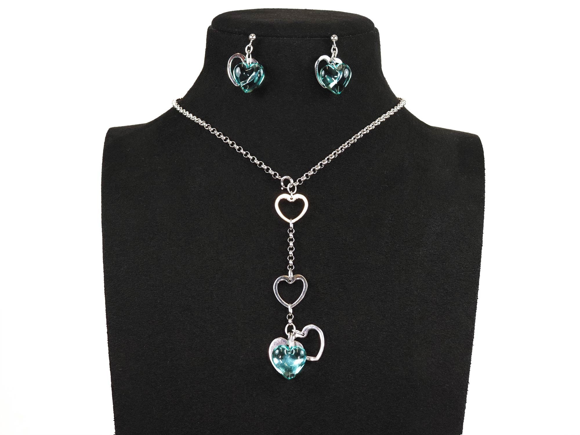 Boucles D'oreilles Pendantes Lalique En Forme De Coeur Avec Pierre Bleue - Occasion