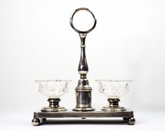 Puesto de servicio de condimentos Christofle & Baccarat antiguo de cristal, siglo XIX