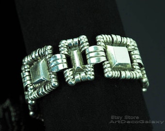 William Spratling Art Deco Sterling Silver "Crowned Pyramid" Bracelet-Circa 1930