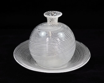 Venini Mezza Filigrana Small Vase w/ Bowl-Circa 1960s