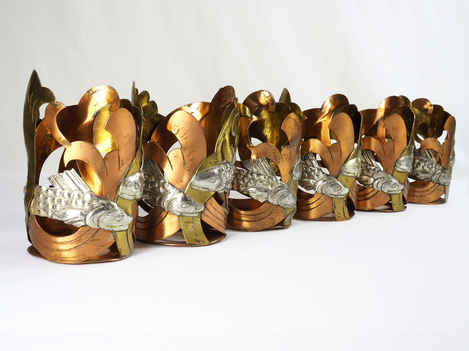 Mid Century Mixed Metal Glass Holders by Victoria De Taxco Etsy