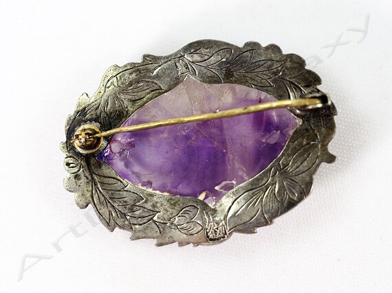 Antique Chinese Silver & Carved Amethyst Brooch - image 6