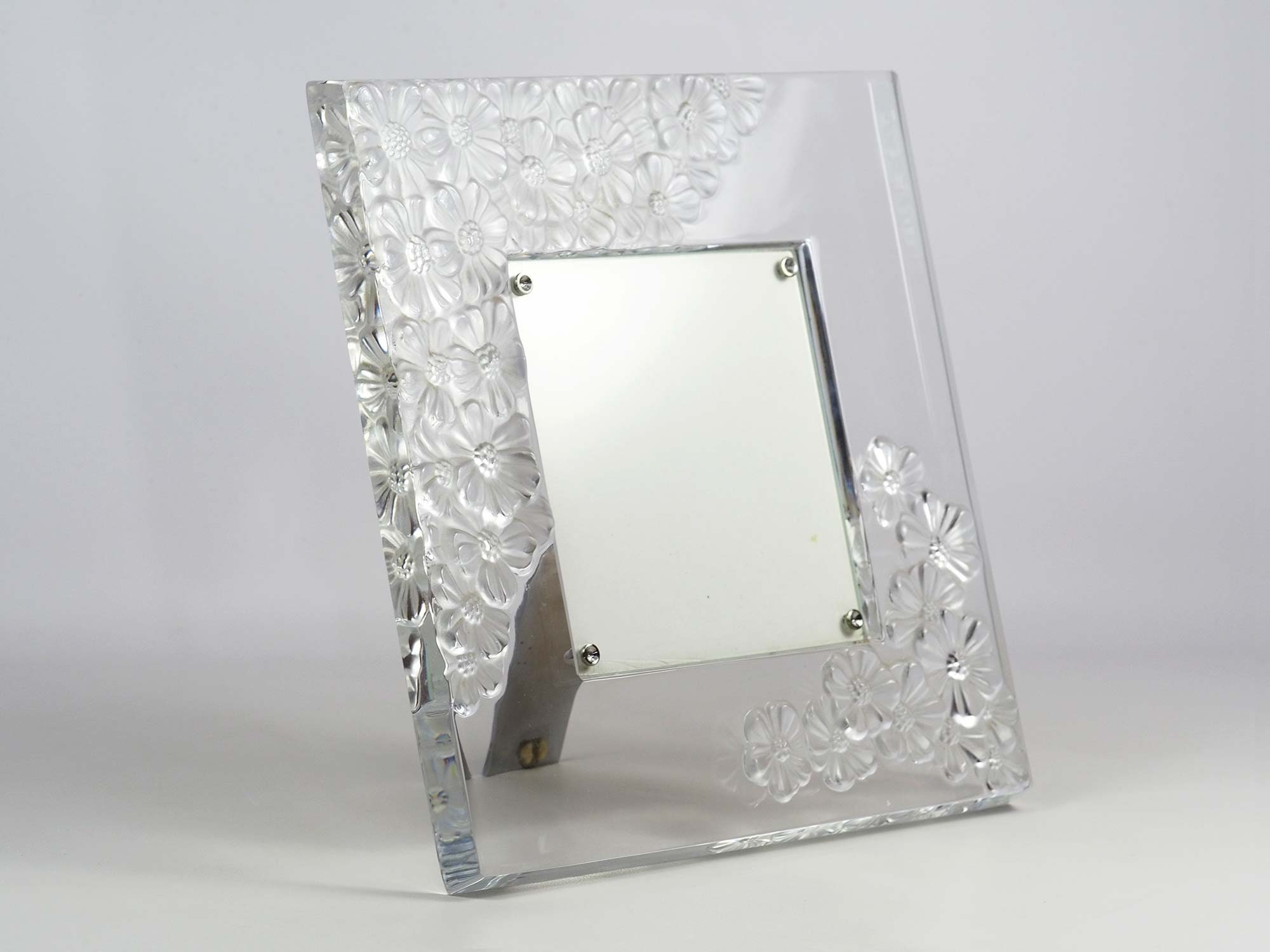 ラリック フォトフレーム Lalique Crystal Frame With Relief Frosted Flowers-circa
