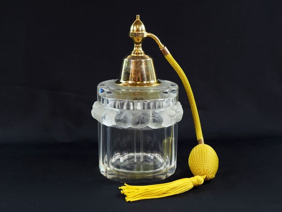 Lalique Crystal Perfume Atomizer w Bas Relief Sparrows Frieze