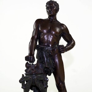 Sculpture antique franco-allemande en bronze « La main dans le feu » signée O. Morath-ca. Années 1800