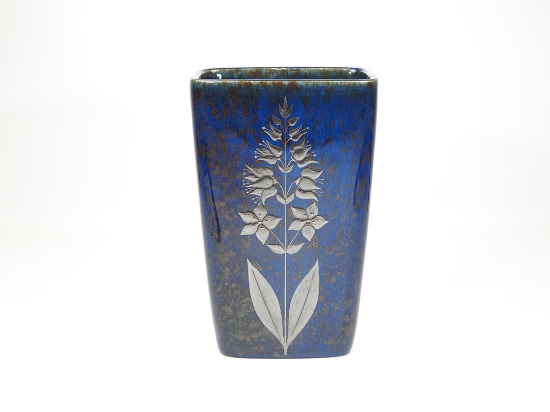 Mid-century Gustavsberg Argenta Art Pottery Cobalt Blue Floral Vase ...