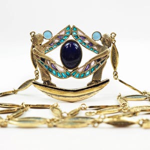 Mid-Century Egyptian Revival Plique-à-Jour Enamel Vermeil Silver Necklace by Alen Dione Barcelona
