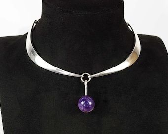 Hans Hansen Dinamarca Collar modernista de plata y amatista de Bent Gabrielsen-c.1970s