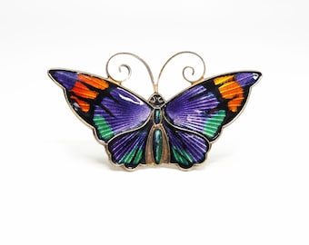 David Andersen Norway Sterling Silver Enamel Hand Painted Butterfly Brooch