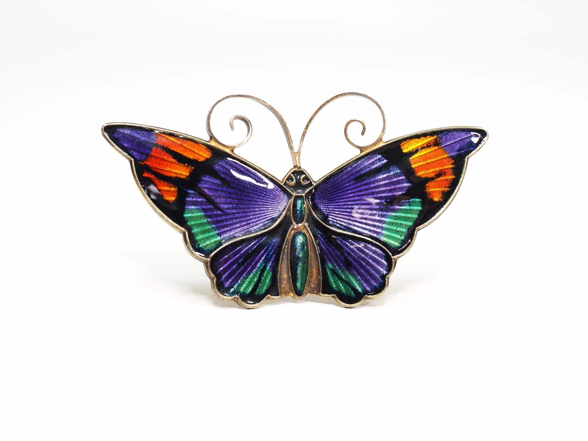 DAVID-ANDERSEN ノルウェー 蝶 ブローチ  シルバー925 VINTAGE DAVID ANDERSEN NORWAY LARGE GREEN YELLOW ENAMEL