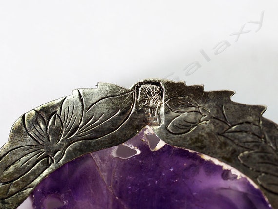 Antique Chinese Silver & Carved Amethyst Brooch - image 8