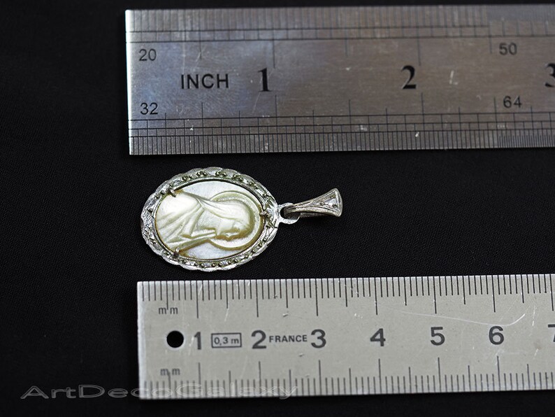 Antique Silver /& Carved MOP Madonna Pendant